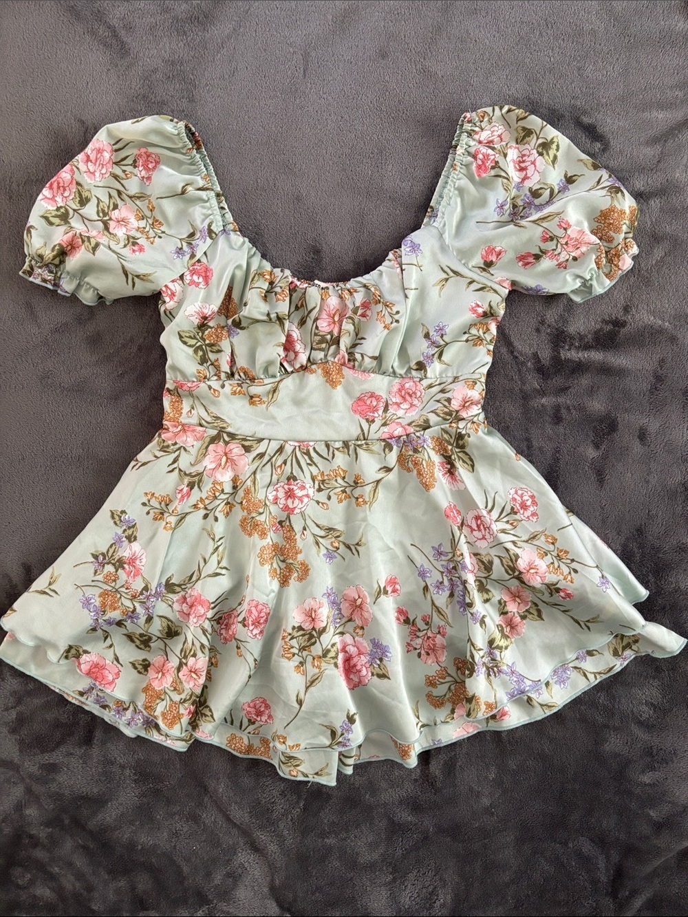 Inspired Hearts Sage Green Floral Puff-Sleeve Romper Women’s Sz M Boho Spring